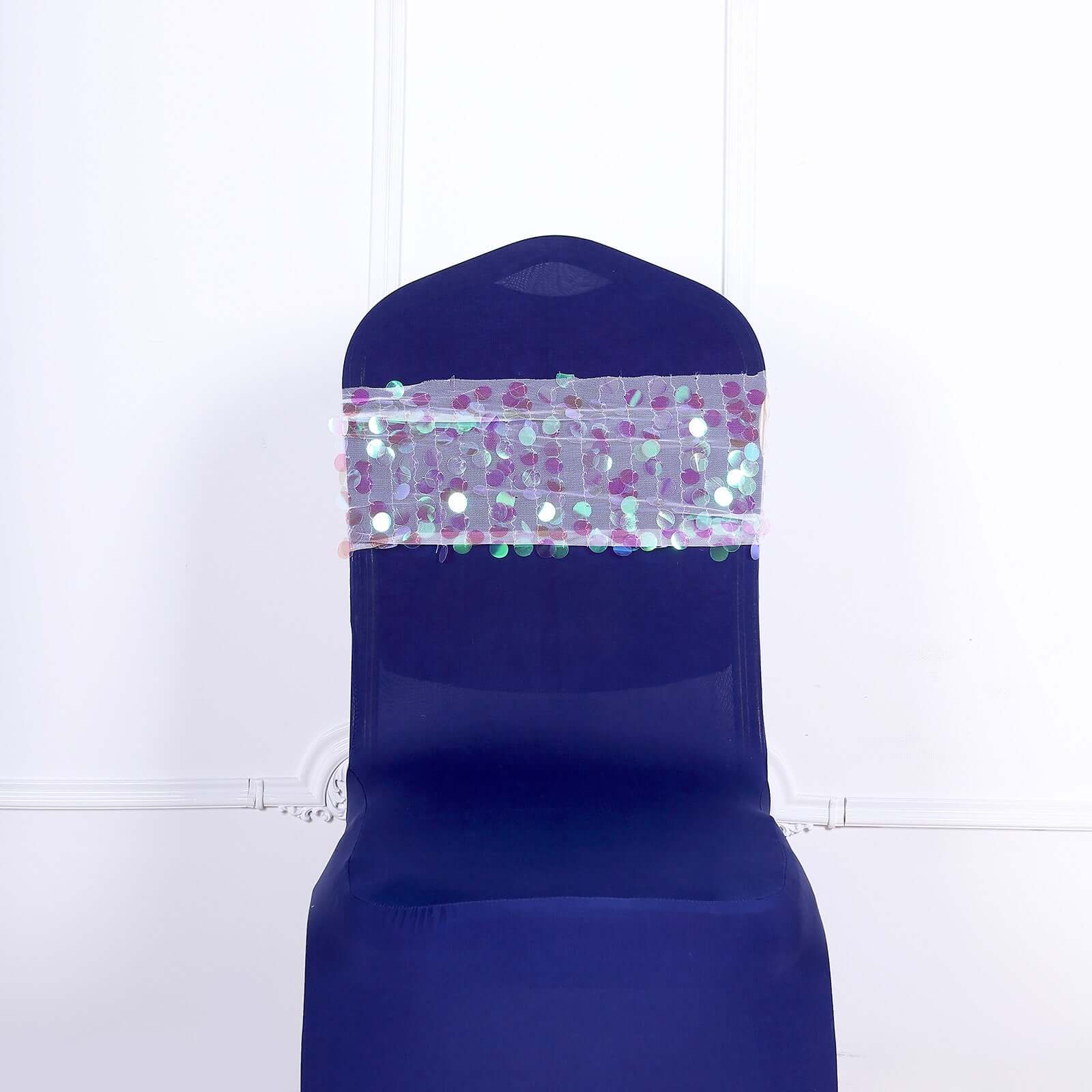 5 Pack Big Payette Sequin 13"x10" Chair Sash Bands Iridescent - Stylish Glittering Decor for Weddings & Gatherings