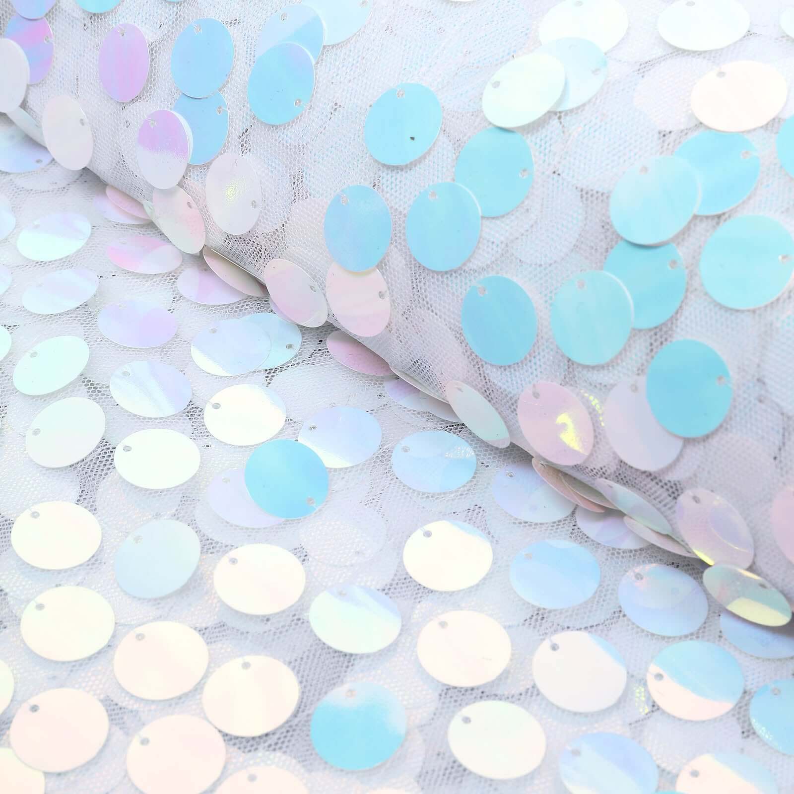 54"x4 Yards Iridescent Blue Big Payette Sequin Fabric Roll, Mesh Sequin DIY Craft Fabric Bolt