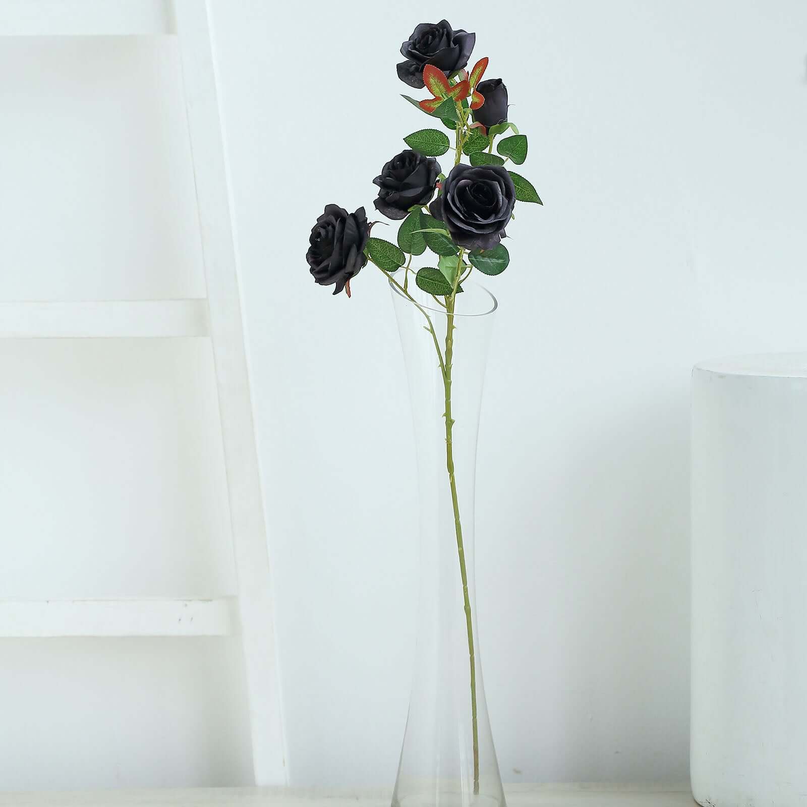 2 Bouquets 33" Tall Black Artificial Silk Rose Flower Bush Stems
