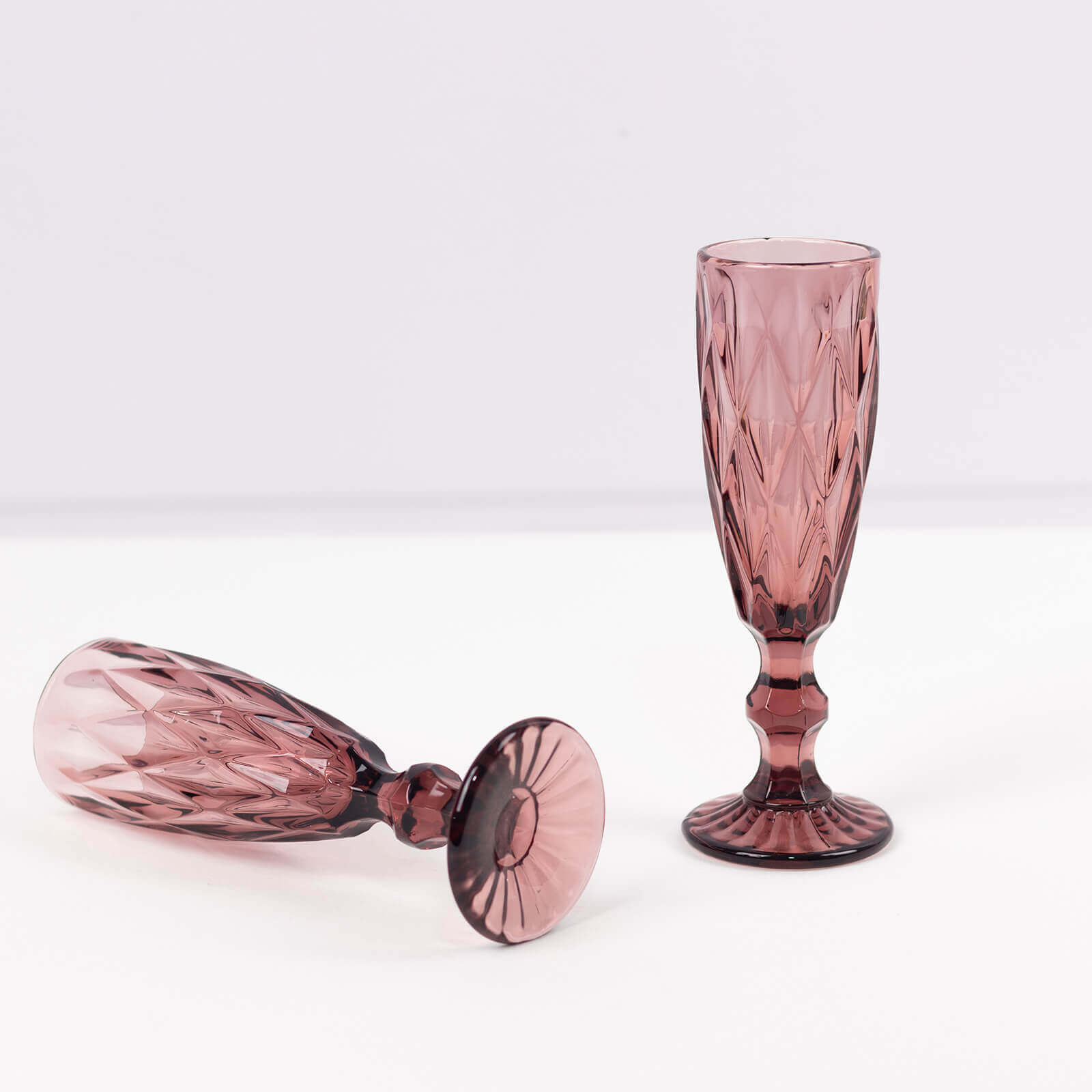6-Pack Champagne Flute Glasses Transparent Dusty Rose Textured Crystal Cut Design - Chic Wine Goblets for Parties & Events 6oz 8"