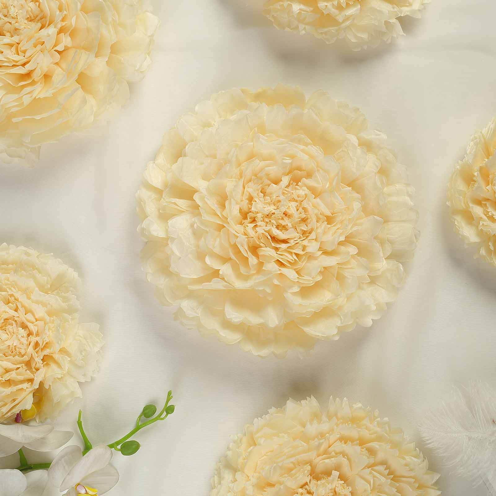 Set of 6 Ivory Cream Carnation 3D Paper Flowers Wall Decor - 7",9",11"
