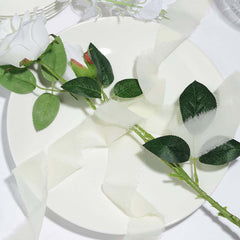 2 Pack 6yd Ivory Silk-Like Chiffon Linen Ribbon Roll For Bouquets, Wedding Invitations Gift Wrapping