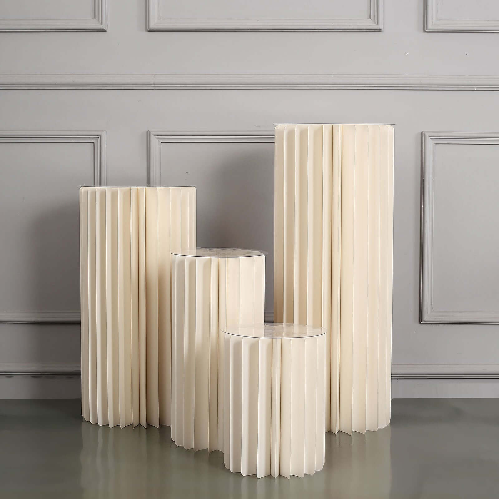 32" Ivory Cylinder Display Column Stand, Pillar Pedestal Stand With Top Plate