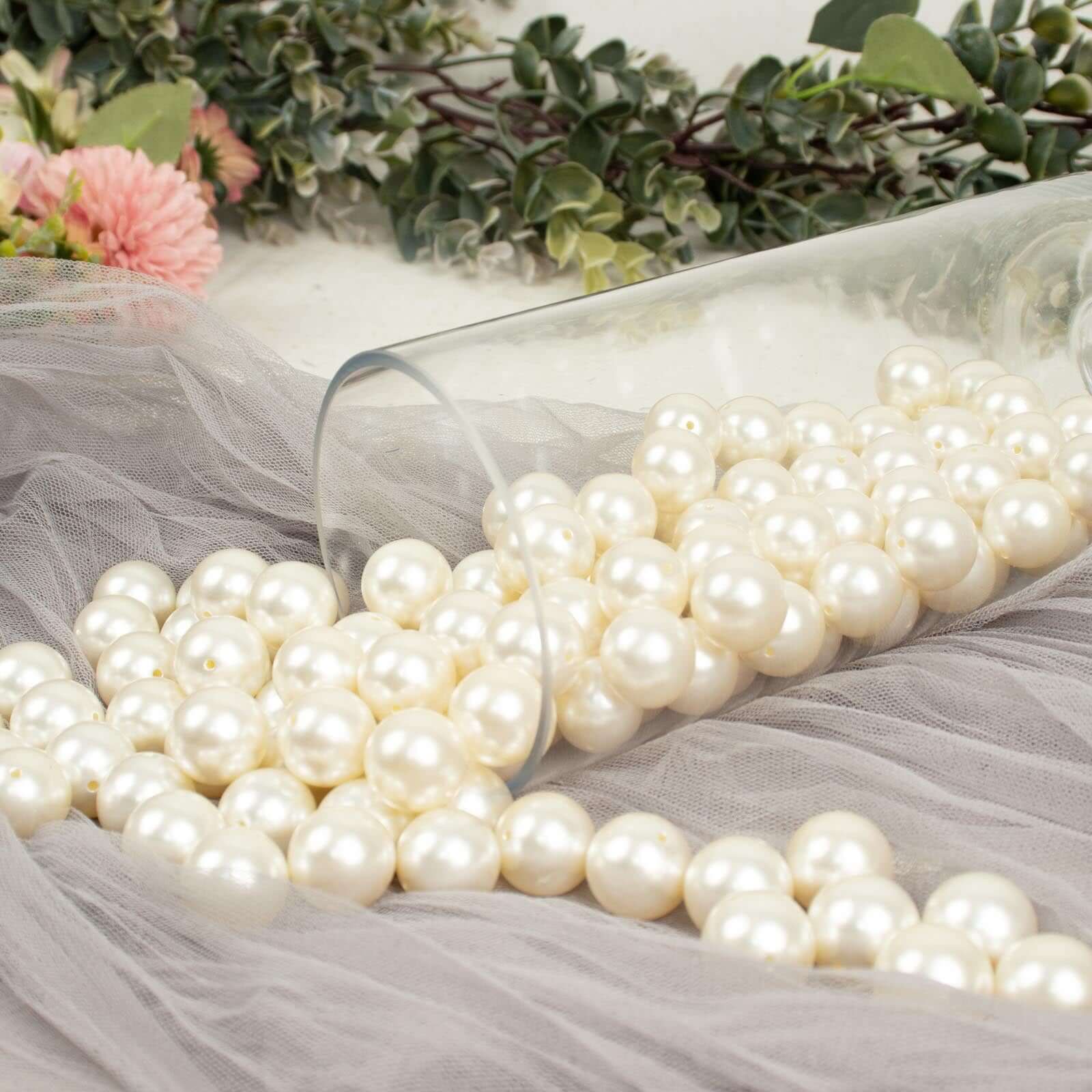 120-Pack Faux Craft Pearl Beads Ivory - Glossy Beads with Holes for Vase Filler Jewelry Making Bridal Accessories & Event Decor 20mm