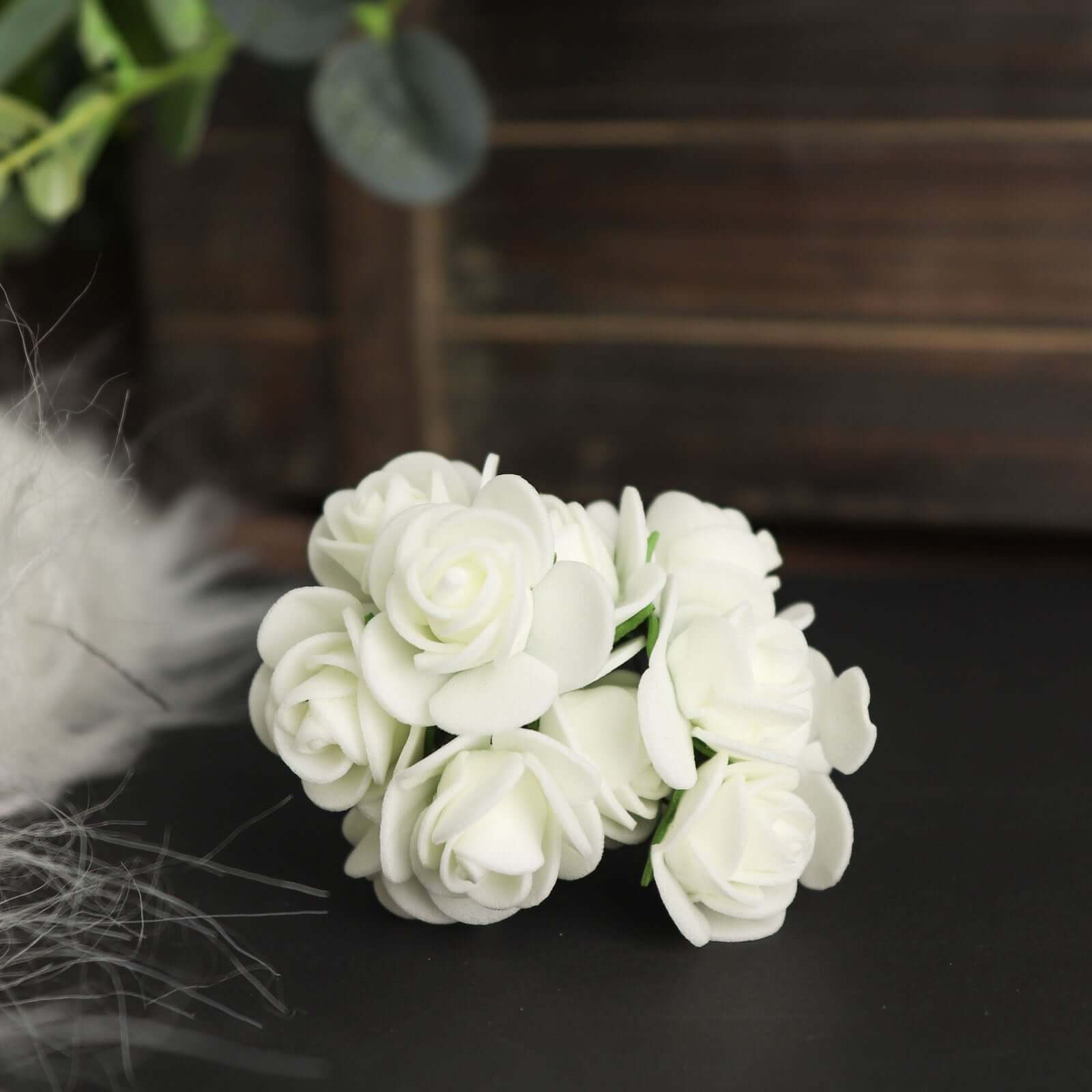 48 Roses 1" Ivory Real Touch Artificial DIY Foam Rose Flowers With Stem, Craft Rose Buds