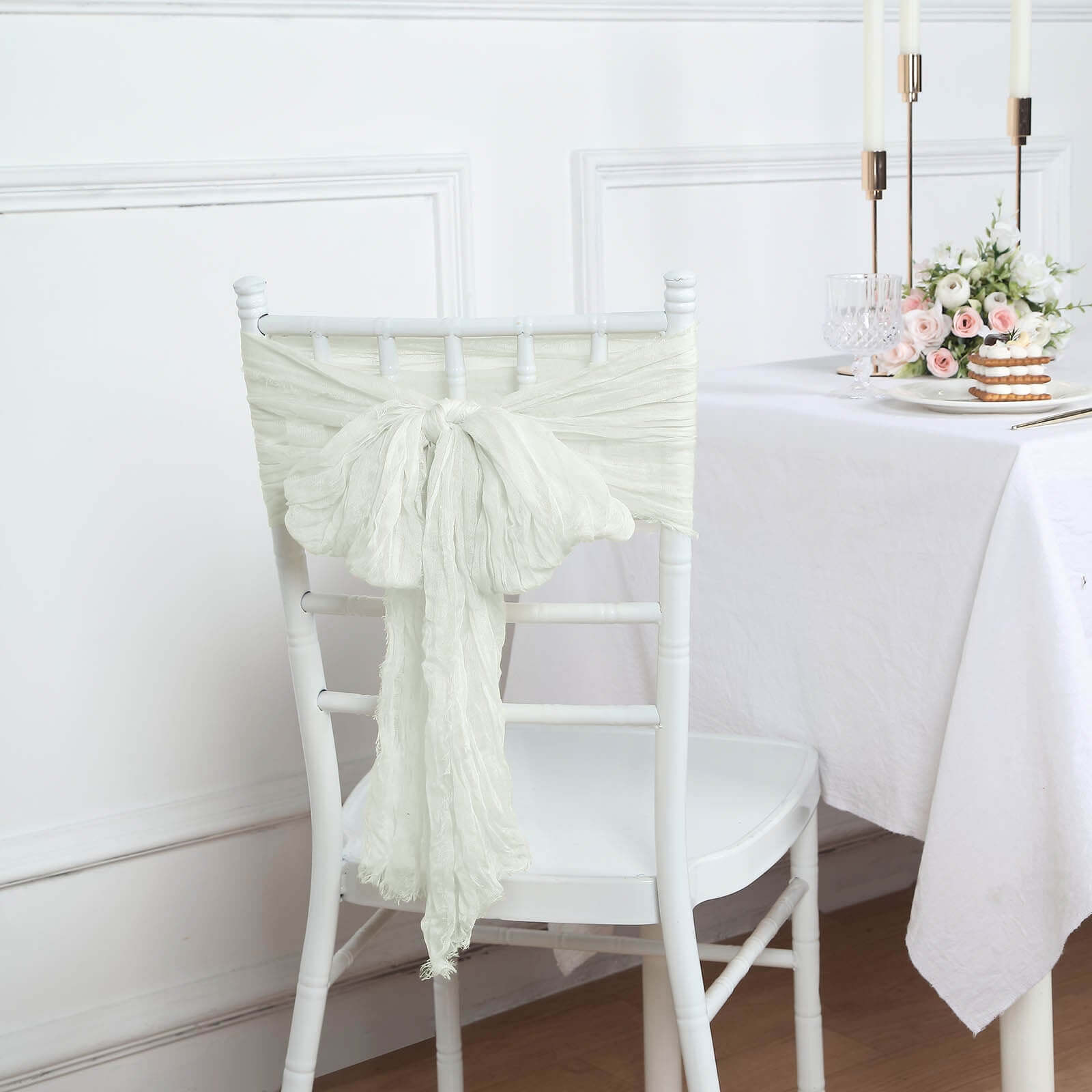 5 Pack Cheesecloth Gauze 16"x88" Chair Sashes Ivory - Stylish Boho Decor for Weddings & Gatherings
