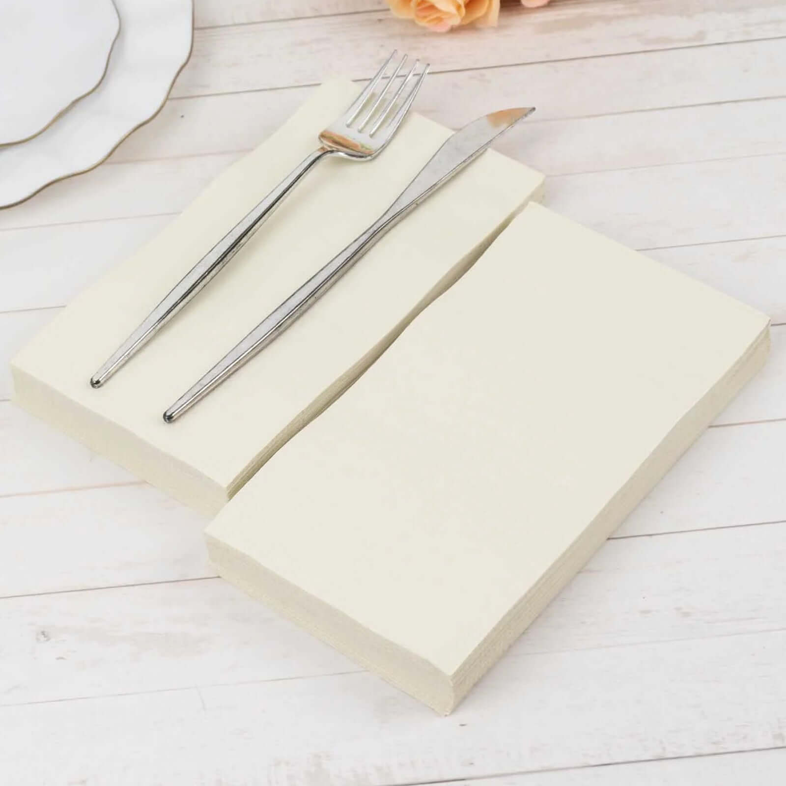50-Pack Paper Napkins Soft Ivory - Disposable 2-Ply Cocktail and Beverage Napkins for Weddings