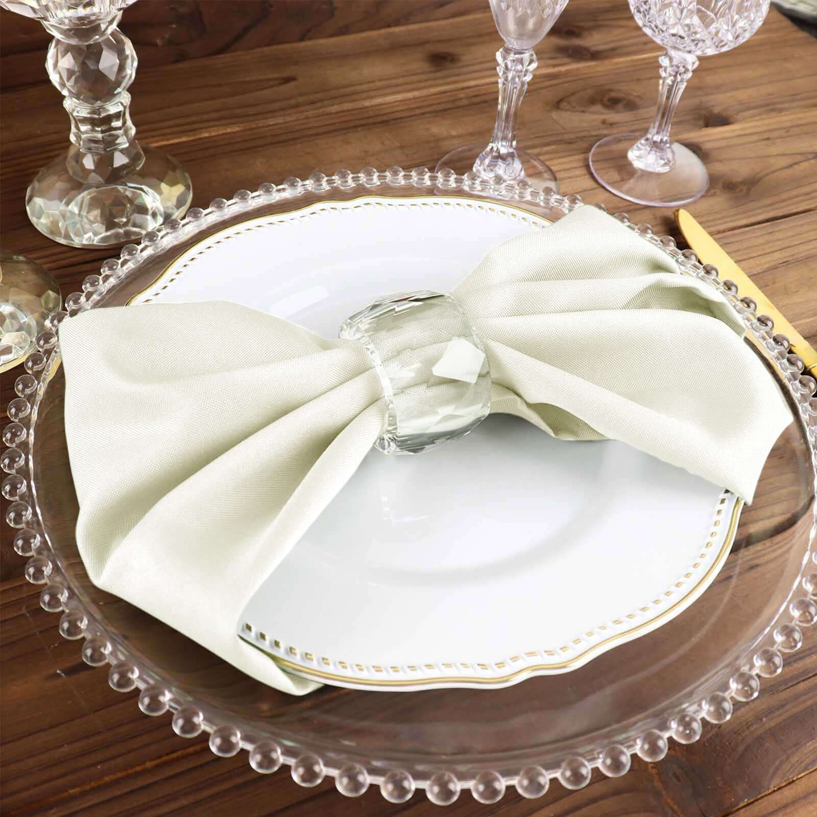 5 Pack Polyester 17"x17" Napkins Ivory - Durable & Wrinkle Resistant Dinner Napkins