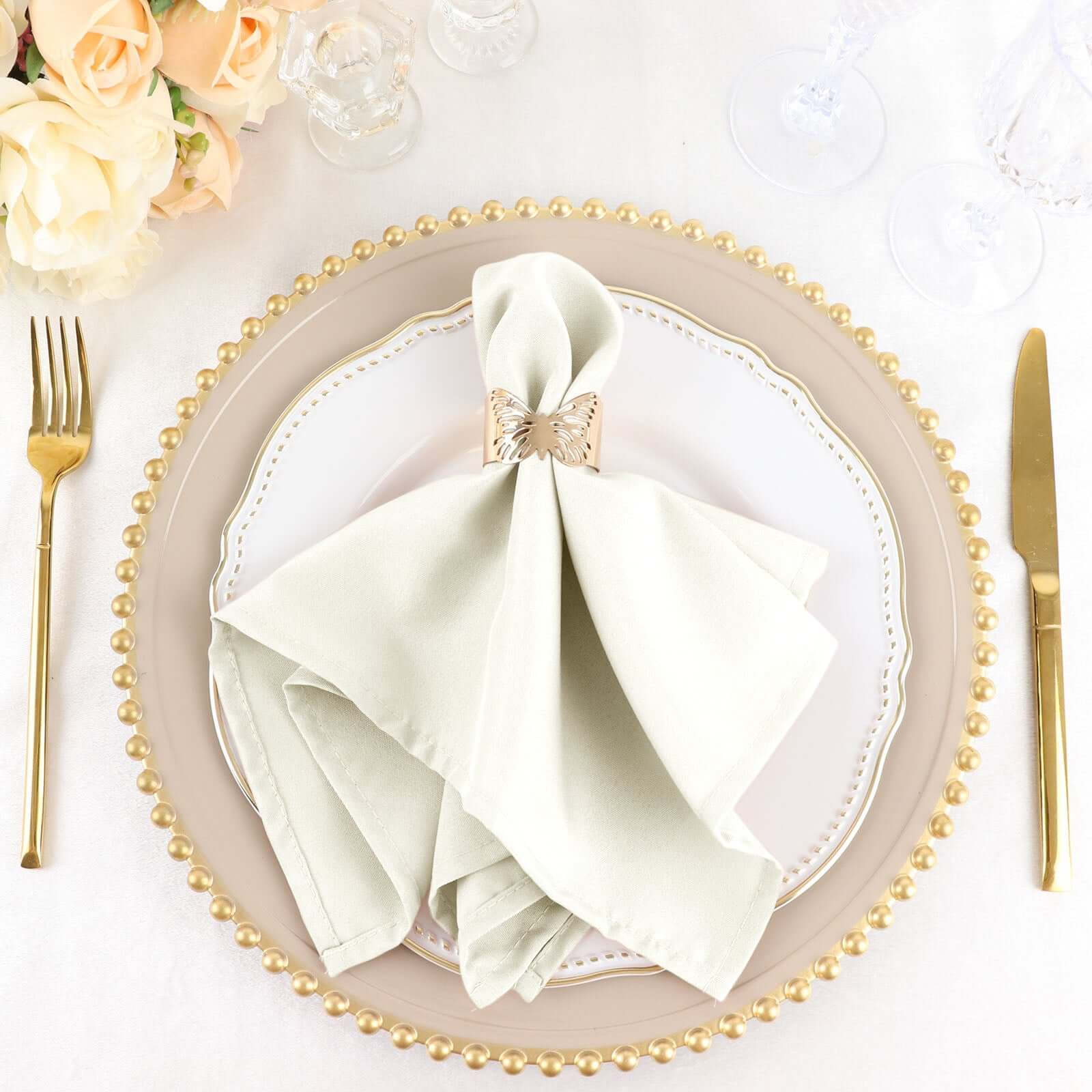 5 Pack Polyester 17"x17" Napkins Ivory - Durable & Wrinkle Resistant Dinner Napkins