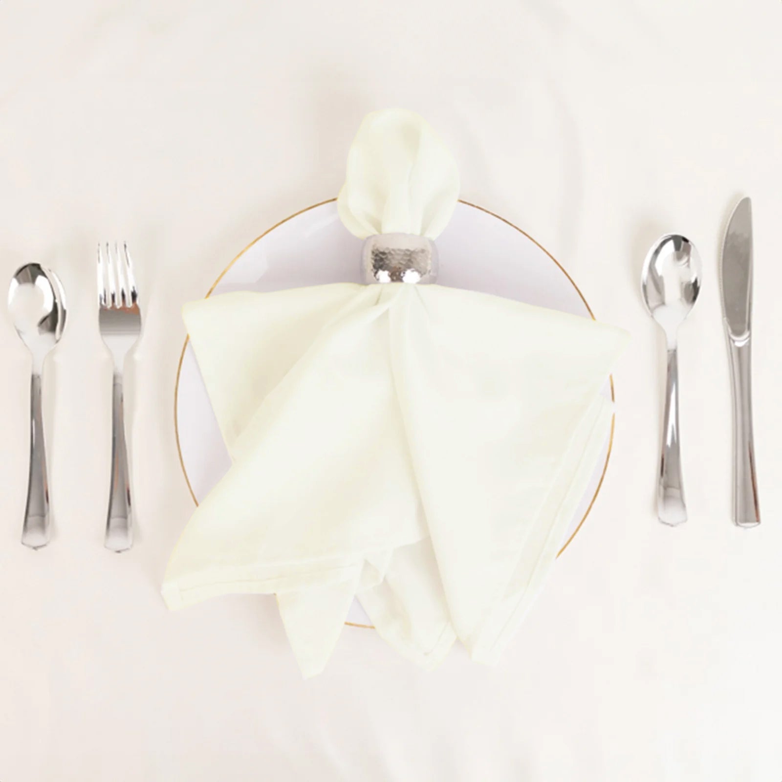 5 Pack Cotton Blend 20"x20" Napkins Ivory - Wrinkle-Resistant & Washable Dinner Napkins