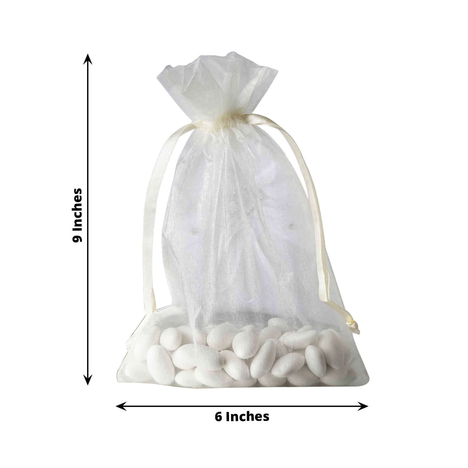 Pack of 10 6"x9" Ivory Organza Drawstring Pouch Candy Favor Bags Gift Bags for Wedding Favors