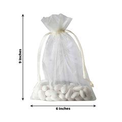 Pack of 10 6"x9" Ivory Organza Drawstring Pouch Candy Favor Bags Gift Bags for Wedding Favors