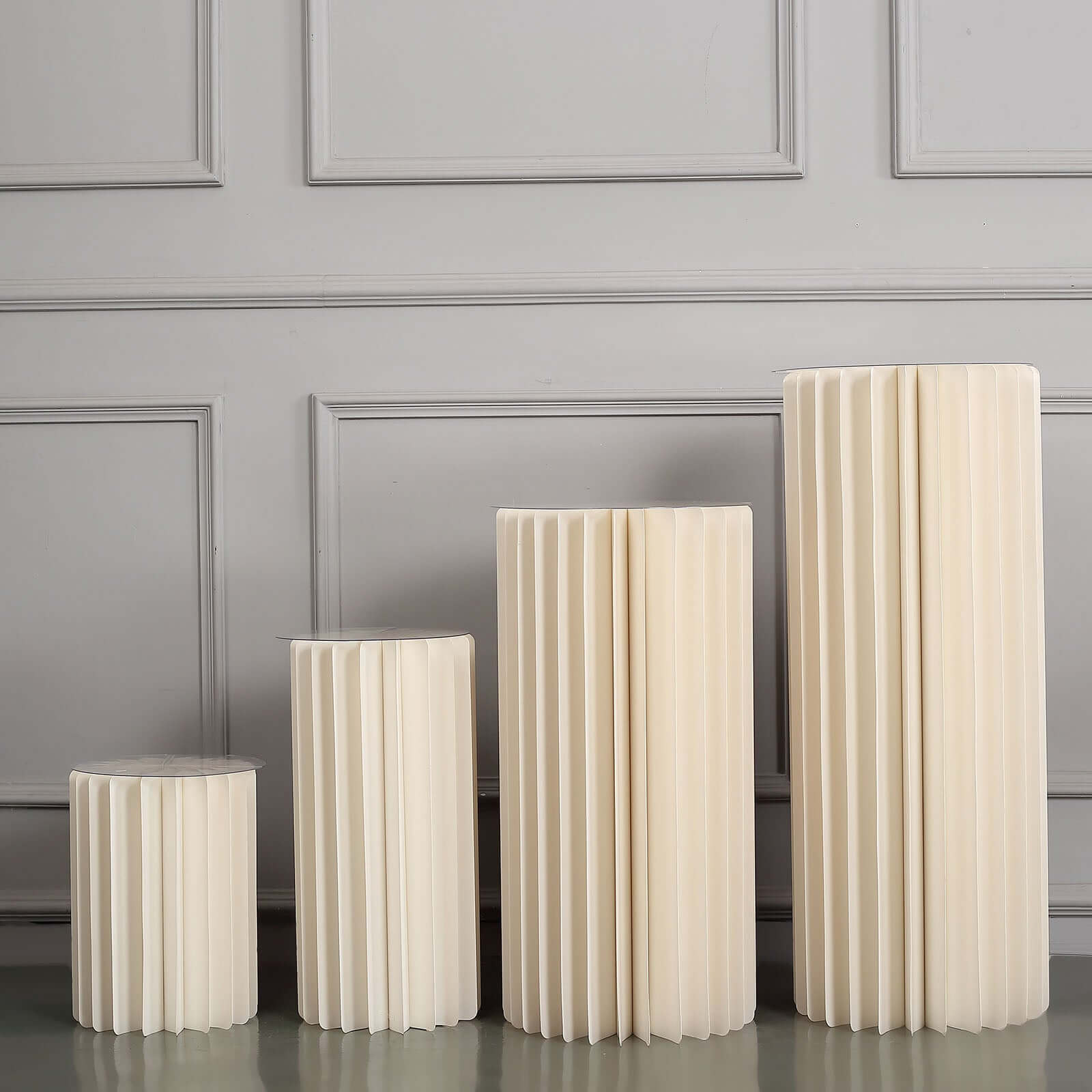 24" Ivory Cylinder Display Column Stand, Pillar Pedestal Stand With Top Plate