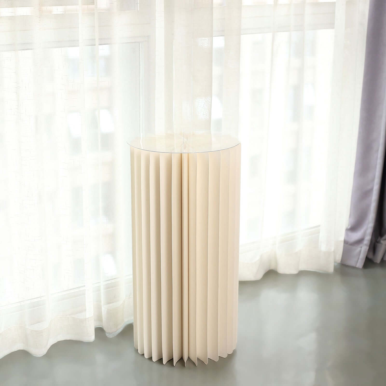 32" Ivory Cylinder Display Column Stand, Pillar Pedestal Stand With Top Plate