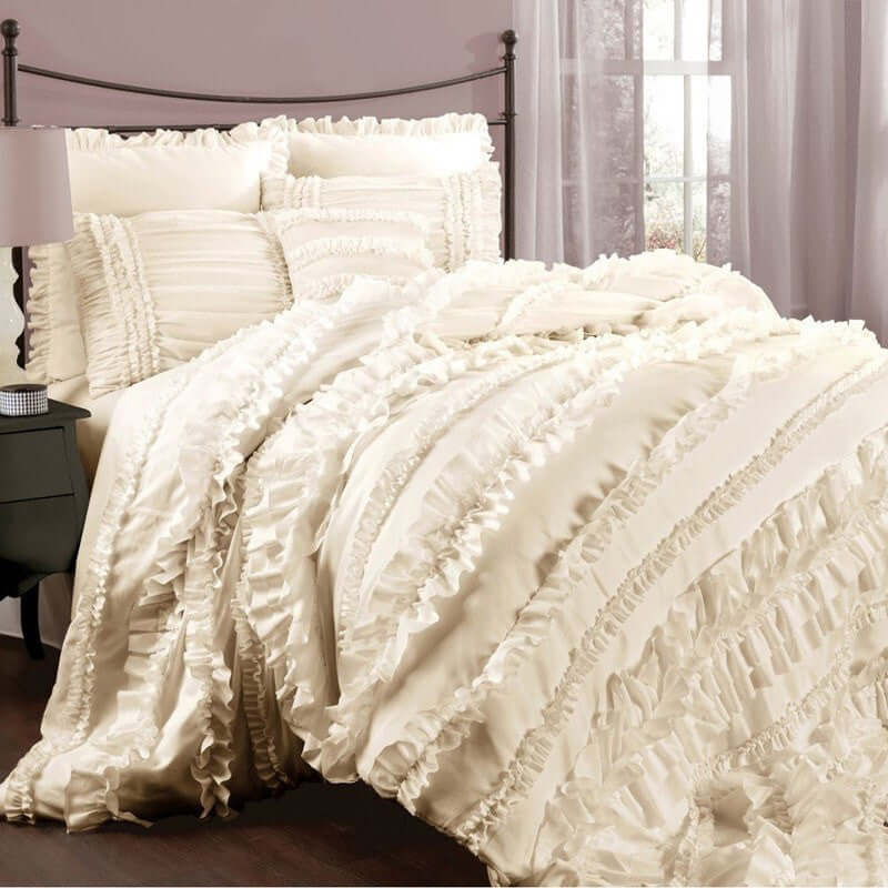 25 Yards 1" Ivory Double Layered Edging Ruffled Lace Trim With Satin Edged Organza Fabric and Gingham Polyester