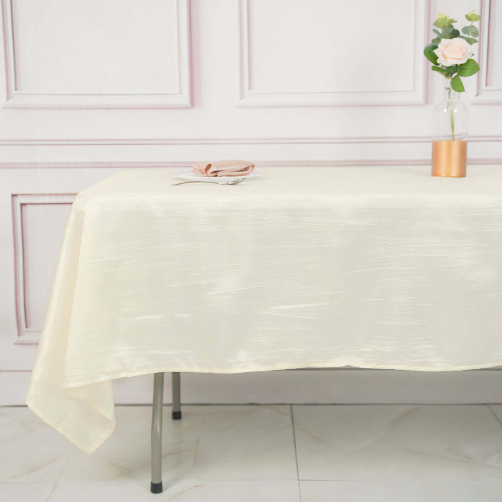Taffeta 60"x102" Rectangle Tablecloth Ivory - Accordion Crinkle Table Cover