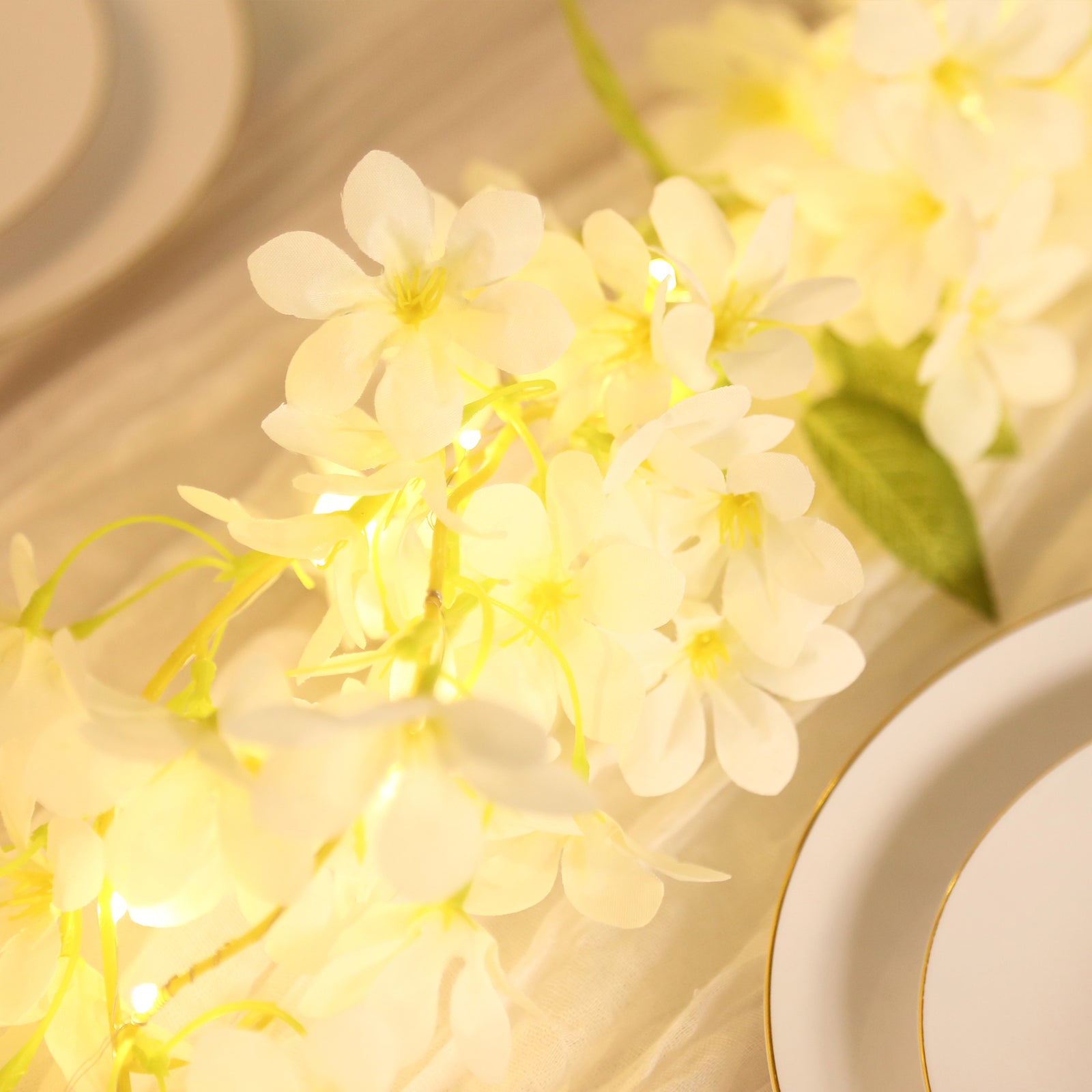 2-Pack Garland String Lights Jasmine Silk Flower Design White Warm White - Battery Operated Hanging Décor 6ft