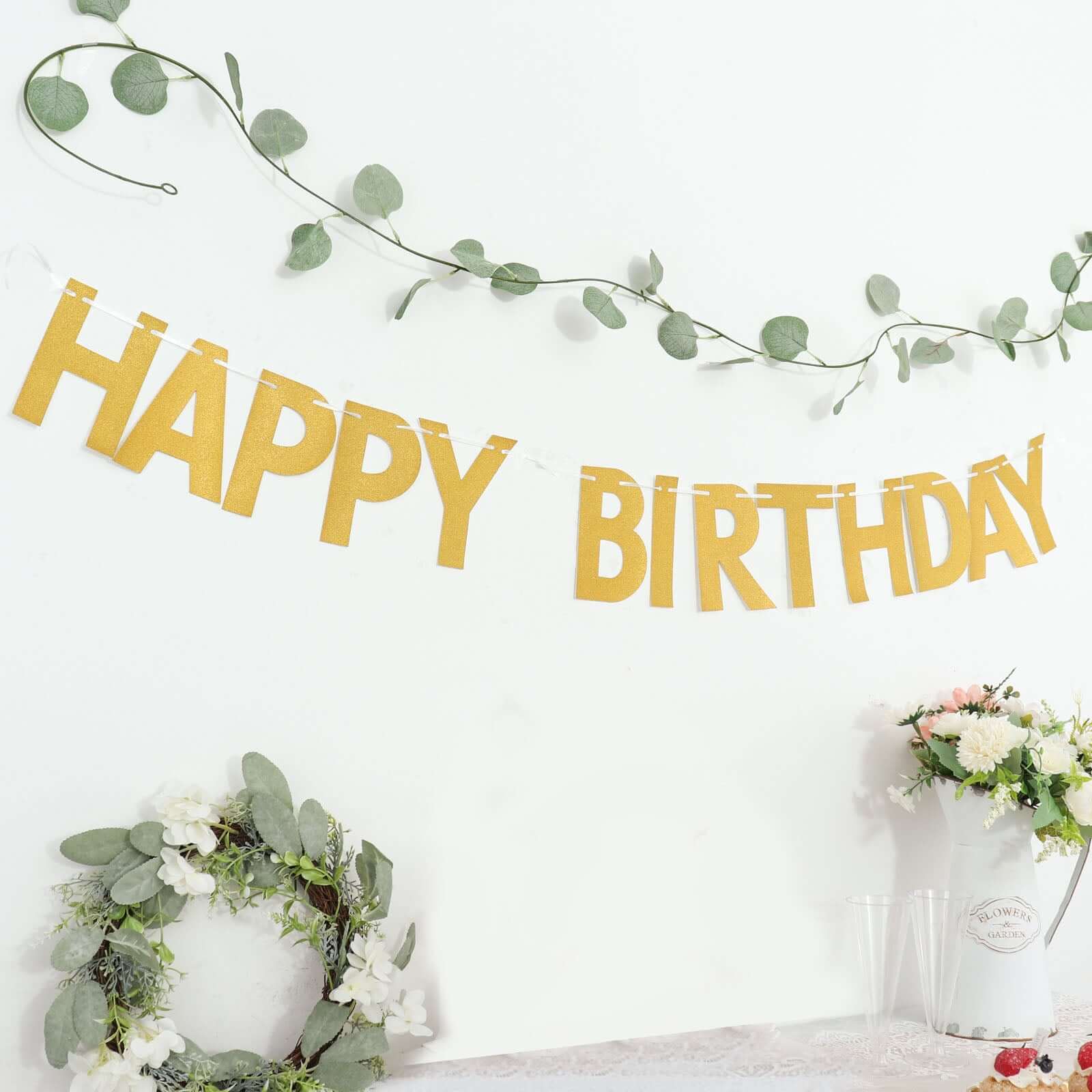 4ft Gold Glittered Happy Birthday Paper Hanging Garland Banner Party Decor