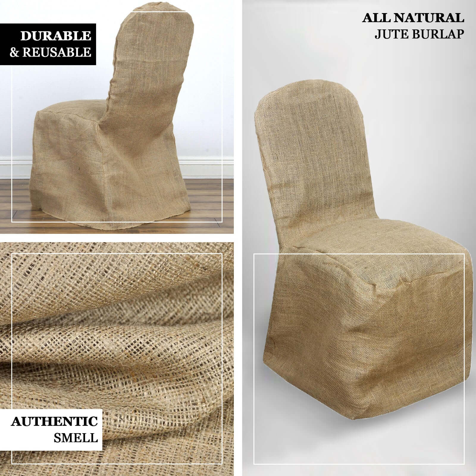 Jute Burlap Chair Cover for Banquet Chairs 100% Natural - Ideal for Rustic Weddings