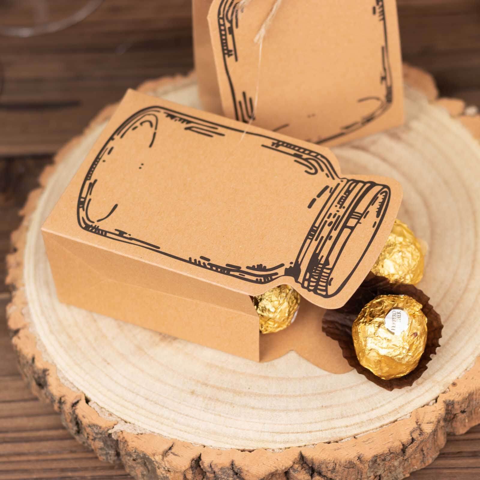 25 Pack Natural Mini Mason Jar Shaped Paper Party Favor Boxes With Jute Rope Ties, Candy Gift Boxes - 5"x3"