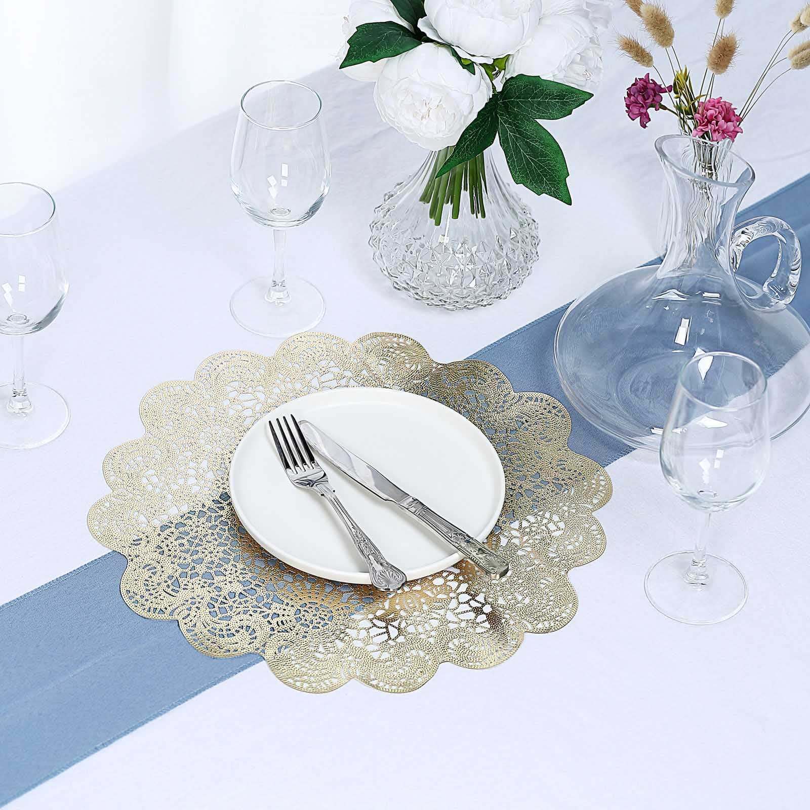 6-Pack Dining Table Mats Floral Lace Design Gold - Vinyl Non-Slip Surface with Vintage Appeal 15"