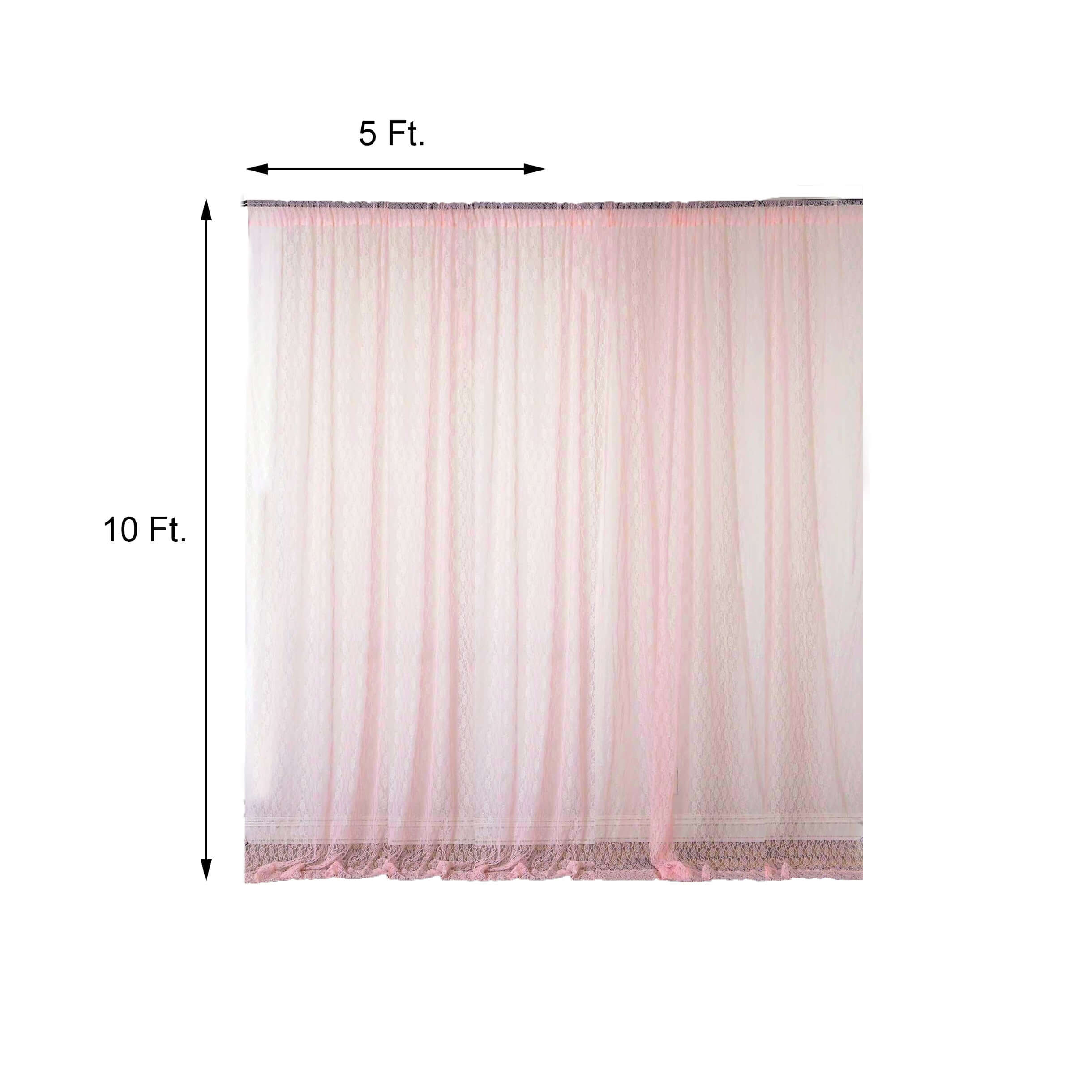 2 Pack Blush Fire Retardant Event Curtain Drapes in Sheer Floral Lace, 5ftx10ft Divider Backdrop Event Panels with Rod Pockets
