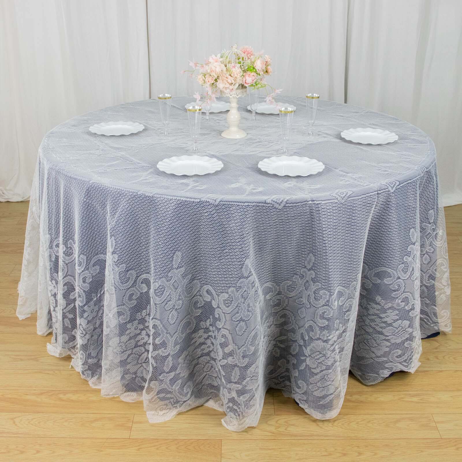Lace 120" Round Tablecloth Ivory - Seamless Premium Design for Upscale Celebrations