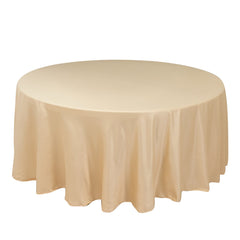 Lamour Satin 108" Round Tablecloth Beige - Durable & Silk-Like Table Cover