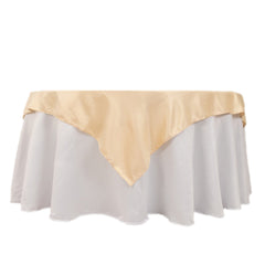 Lamour Satin 54"x54" Table Overlay Square Tablecloth Beige - Durable & Silk-Like Table Cover
