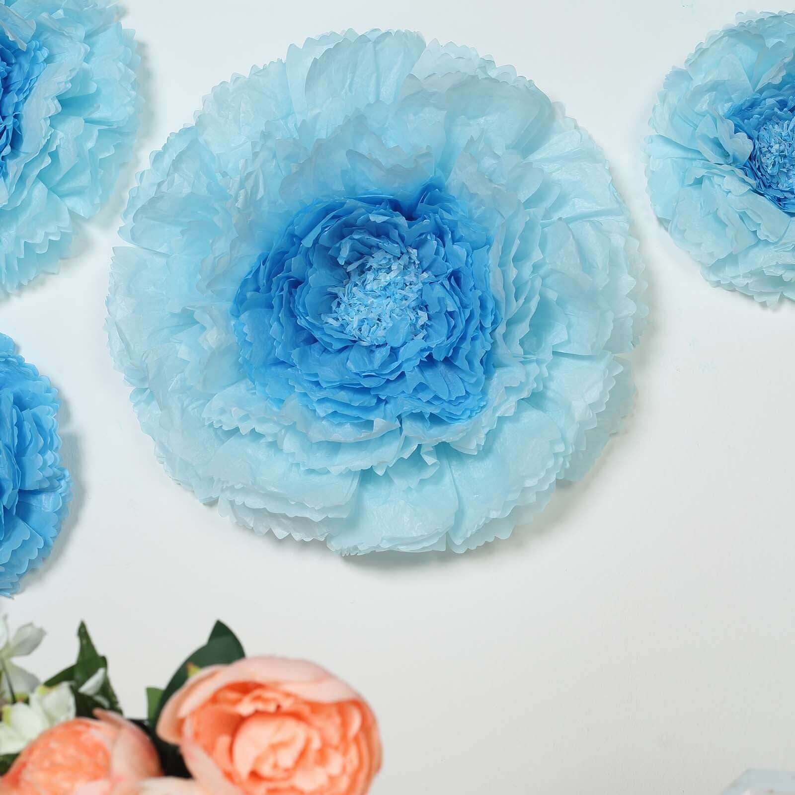 Set of 6 Aqua Blue Giant Carnation 3D Paper Flowers Wall Decor - 12",16",20"