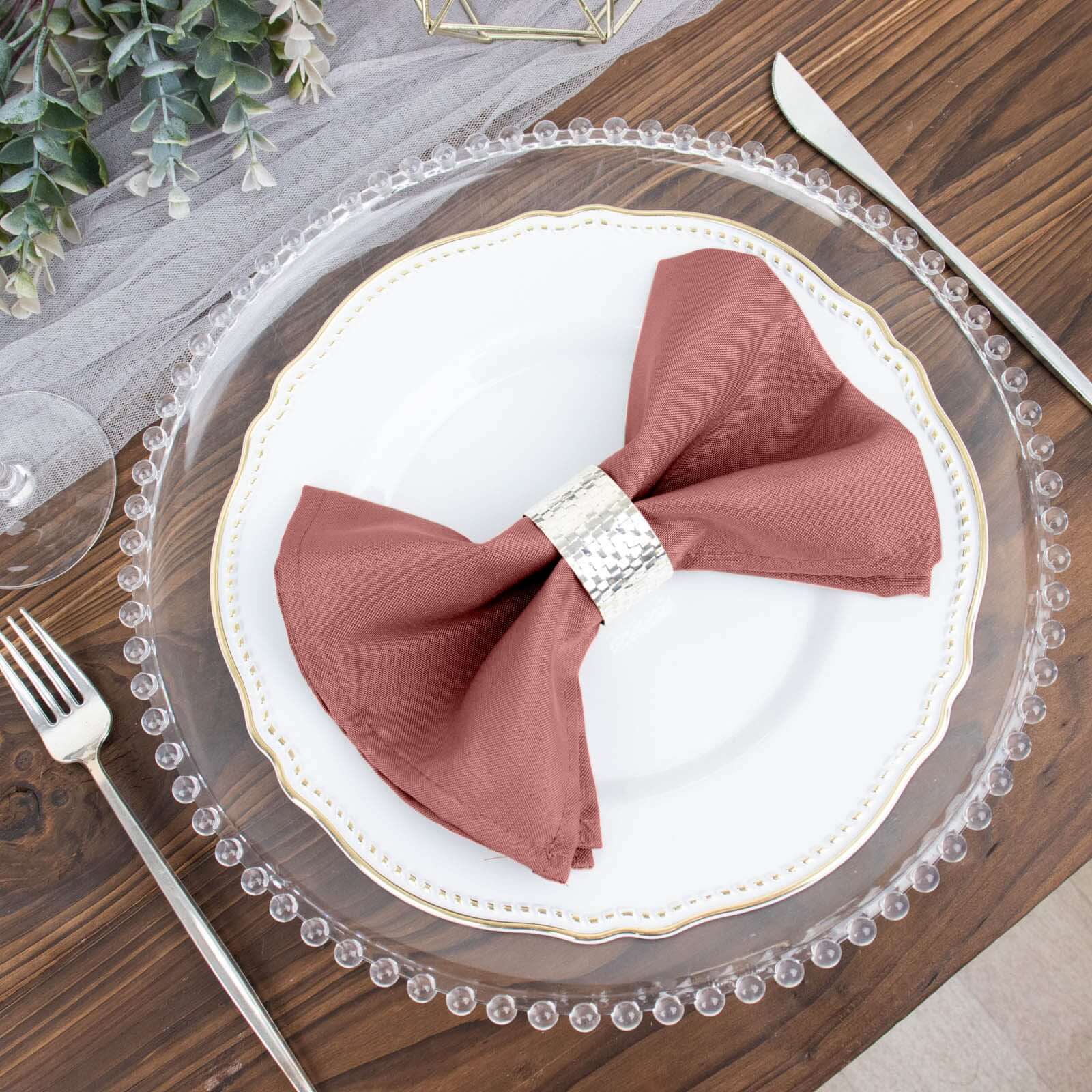 5 Pack Cinnamon Rose Seamless Cloth Dinner Napkins, Wrinkle Resistant Linen 17"x17"
