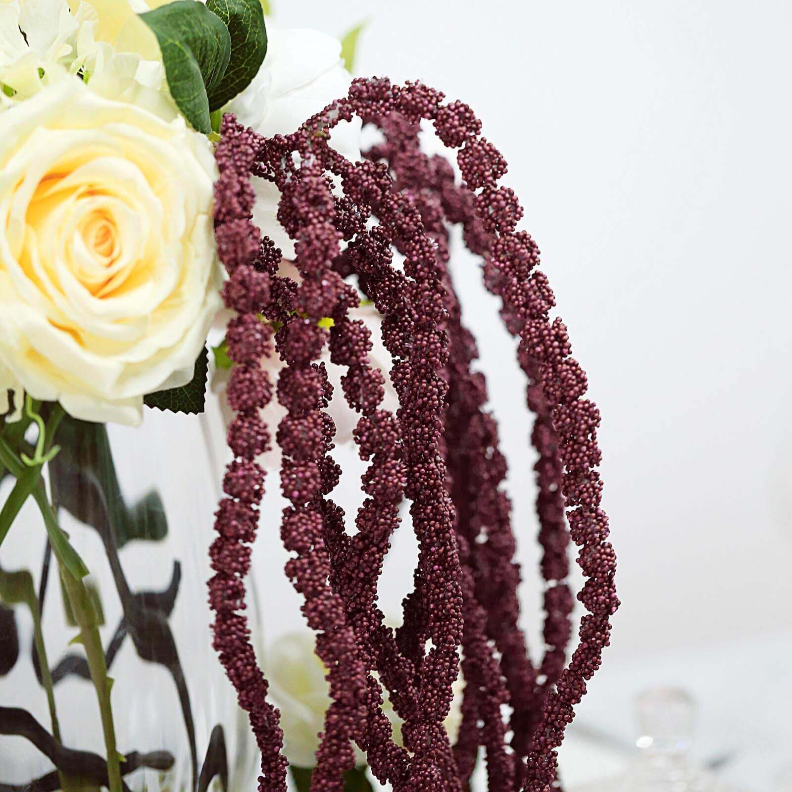 2 Pack Burgundy Artificial Amaranthus Flower Stem Spray and Ivy Leaves 32"