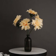 2 Bushes 20" Cream Large Head Artificial Dahlia Bouquet, Silk Bridal Flower Decorations