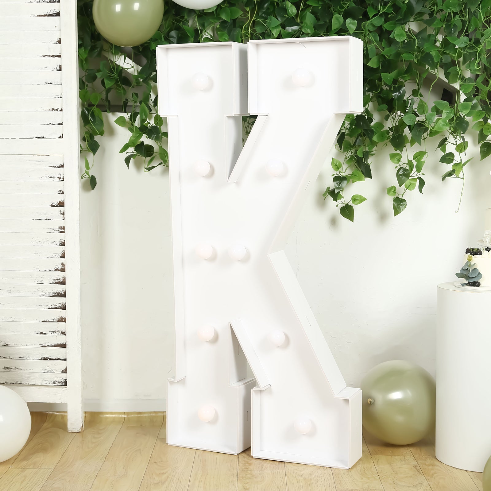 Giant LED Marquee Light Up Letter "K", White 4ft Pre-Cut Foam Board with 10 Warm White Battery Operated LEDs, Glue Gun and Sticks