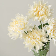 3 Stems Ivory 27" Artificial Silk Chrysanthemum Bouquet Flowers, Large Faux Mum Branches