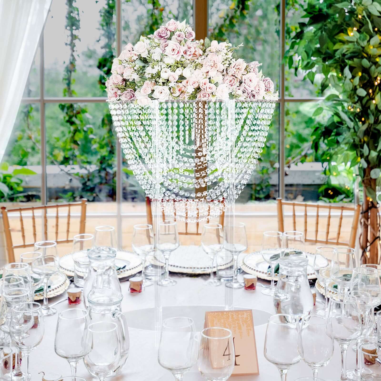 Acrylic Wedding Bouquet Pillar Centerpiece Crystal Chandelier Design - Large Flower Arrangement Table Stand 32"