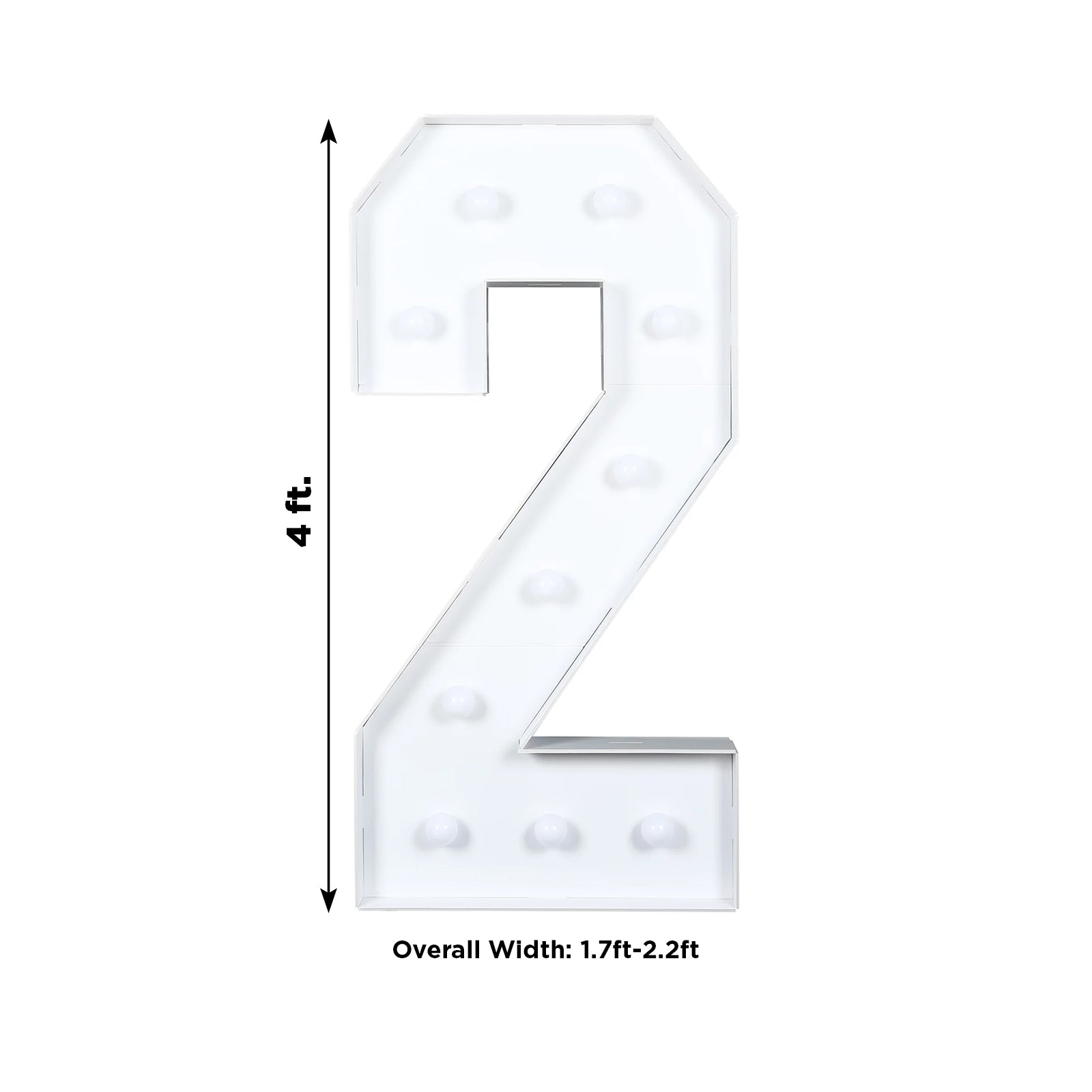Giant LED Marquee Light Up Number "2", White 4ft Pre-Cut Foam Board with 10 Warm White Battery Operated LEDs, Glue Gun and Sticks