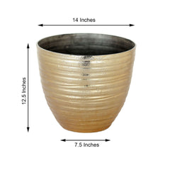 12" Metallic Gold Textured Finish Large Indoor Flower Plant Pot, Decorative Indoor Outdoor Planter