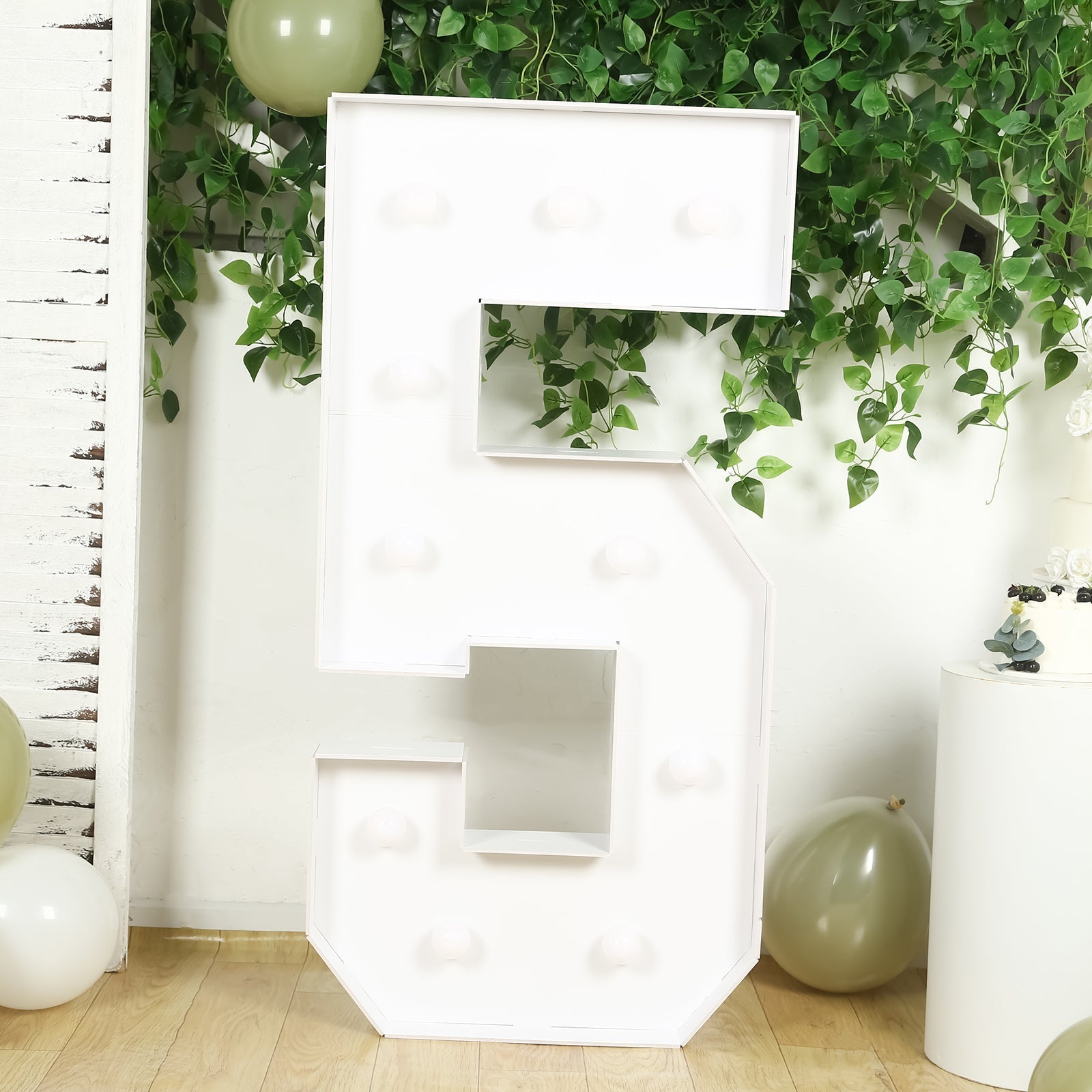 Giant LED Marquee Light Up Number "5", White 4ft Pre-Cut Foam Board with 10 Warm White Battery Operated LEDs, Glue Gun and Sticks