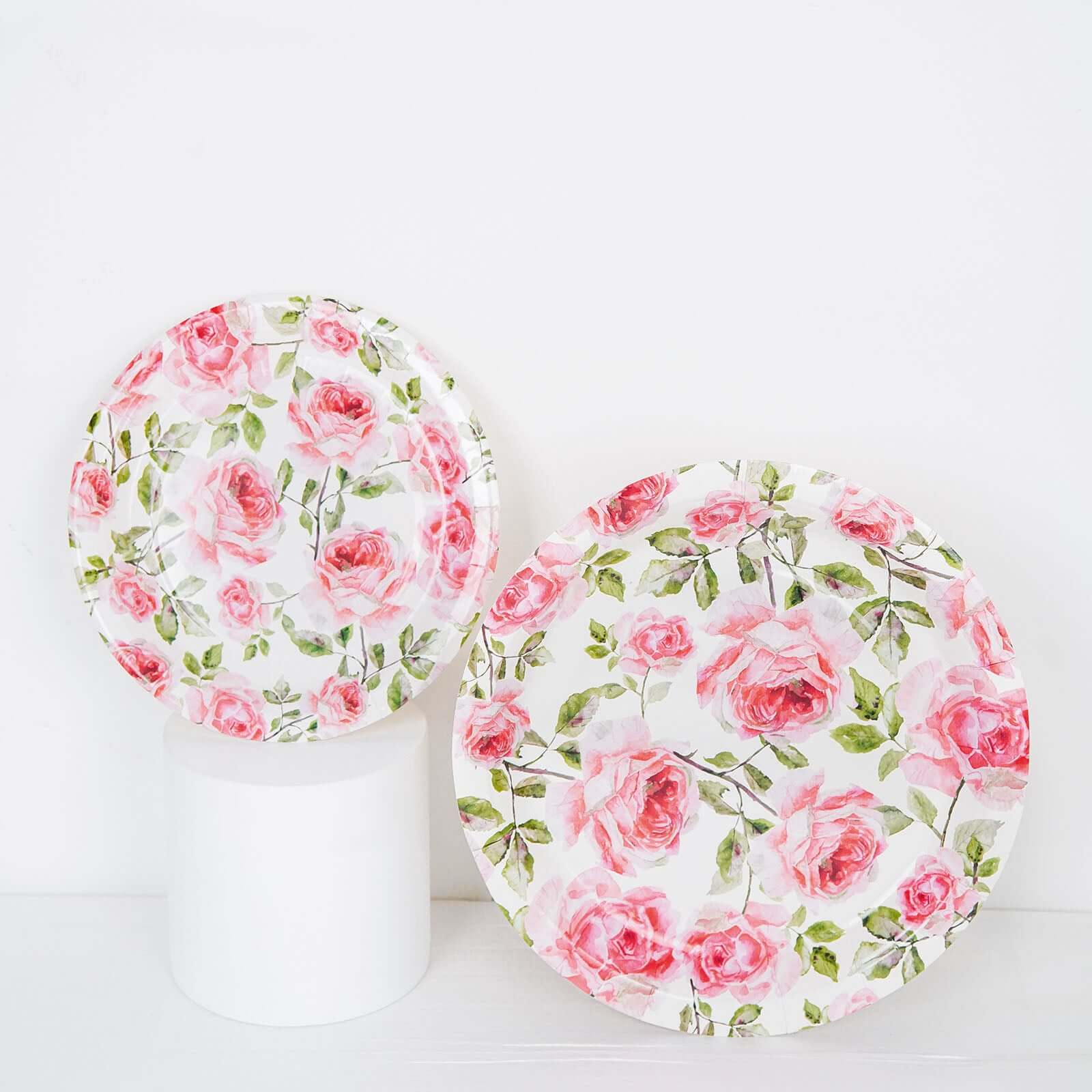 25 Pack Rose 9" Flower Bouquet Design Premium Dinner Paper Plates - 300 GSM