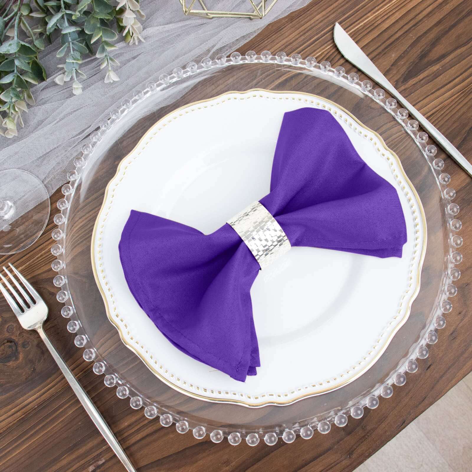 5 Pack Polyester 17"x17" Napkins Purple - Durable & Wrinkle Resistant Dinner Napkins