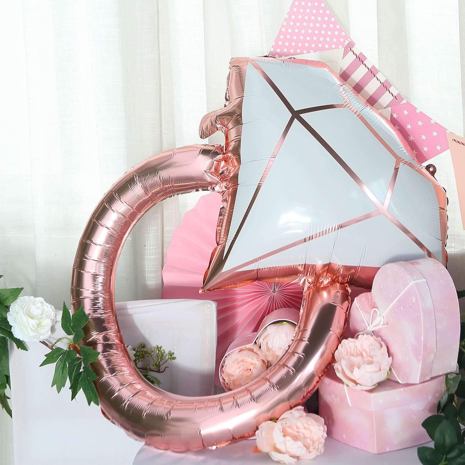 26" Giant Rose Gold White Diamond Ring Mylar Foil Helium Air Balloon