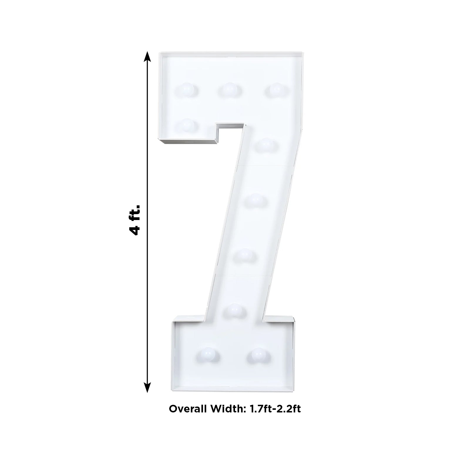 Giant LED Marquee Light Up Number "7", White 4ft Pre-Cut Foam Board with 10 Warm White Battery Operated LEDs, Glue Gun and Sticks