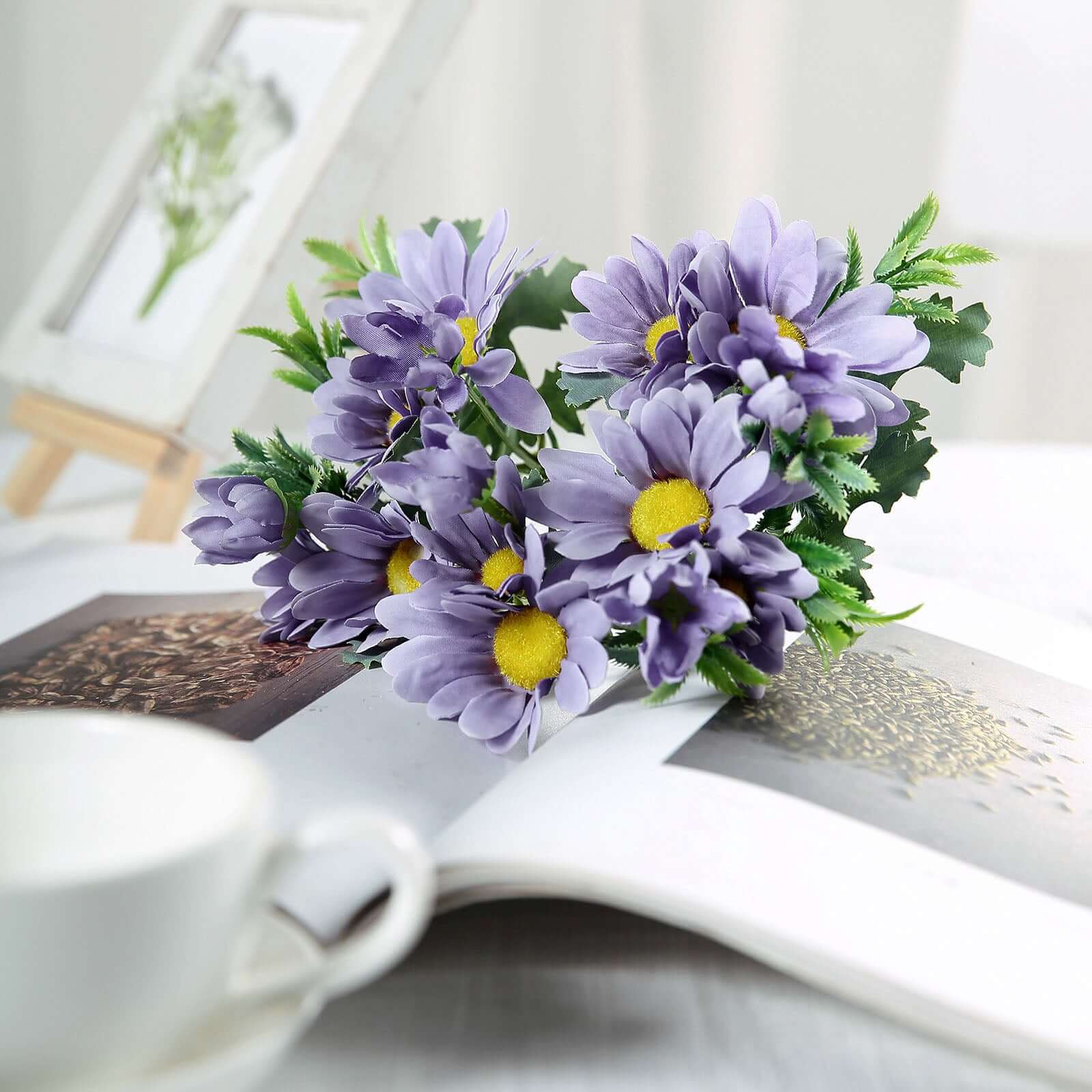 4 Bushes 11" Lavender Lilac Artificial Silk Daisy Flower Bouquet Branches