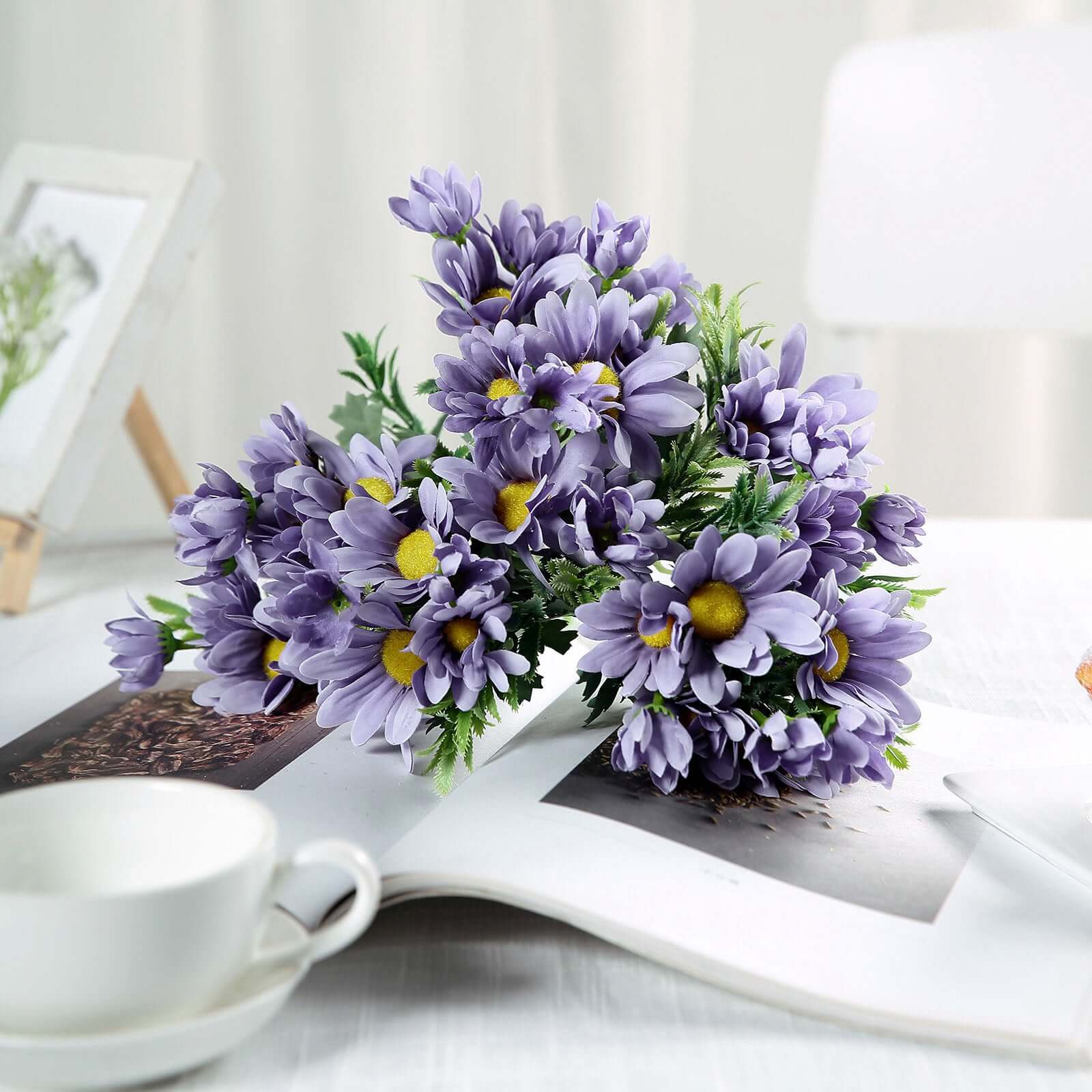 4 Bushes 11" Lavender Lilac Artificial Silk Daisy Flower Bouquet Branches