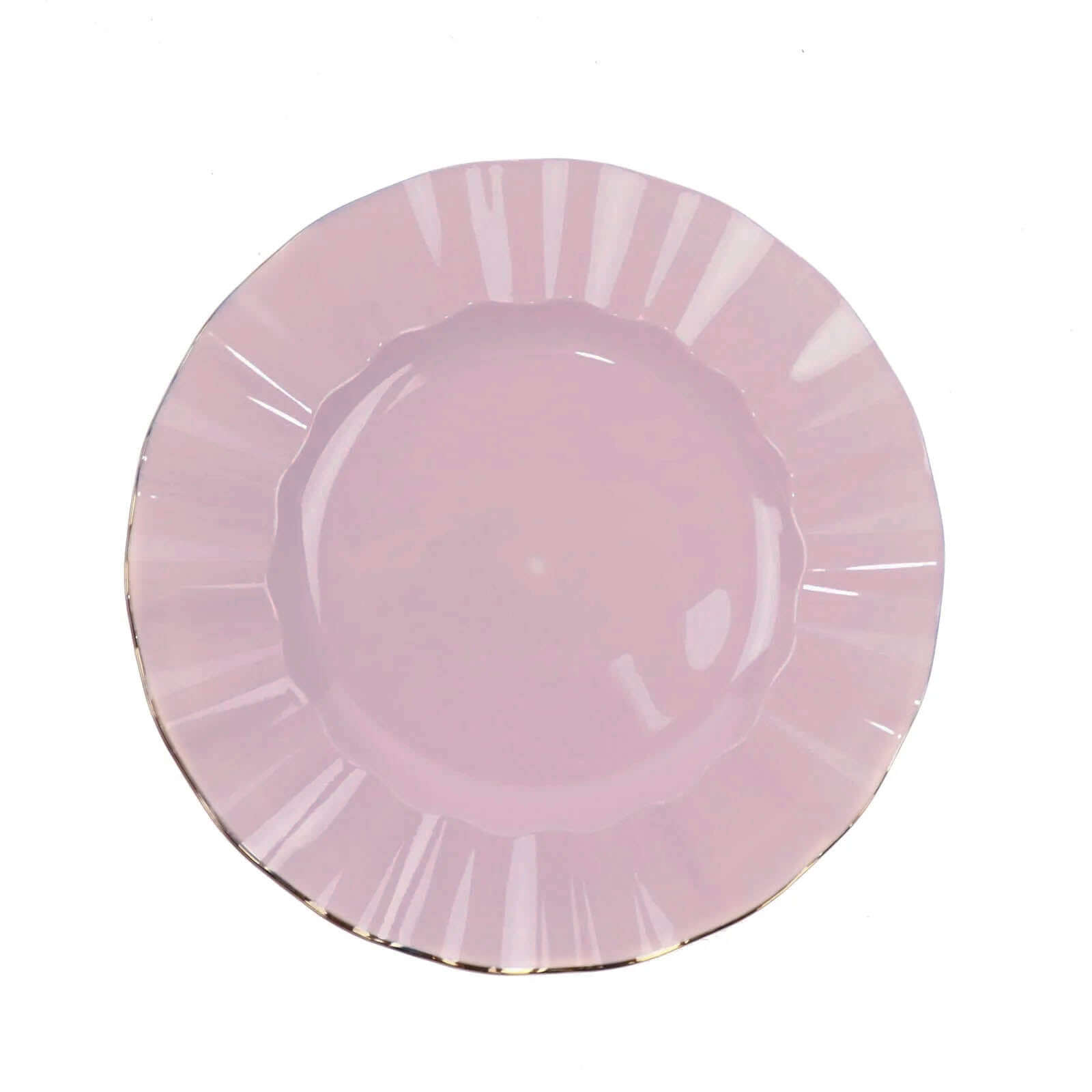 10-Pack Plastic 9" Round Dinner Plates in Lavender Lilac Ruffled Rim with Gold Edging - Sturdy Disposable Dinnerware