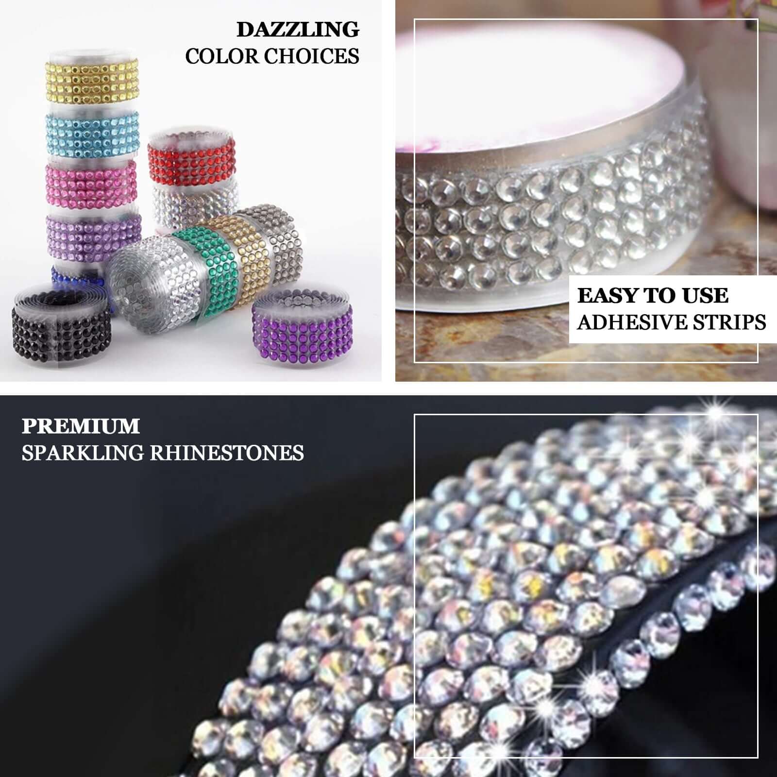 3ft Lavender Lilac Stick-On Rhinestone Tape, DIY Self Adhesive Diamond Gemstone Stickers