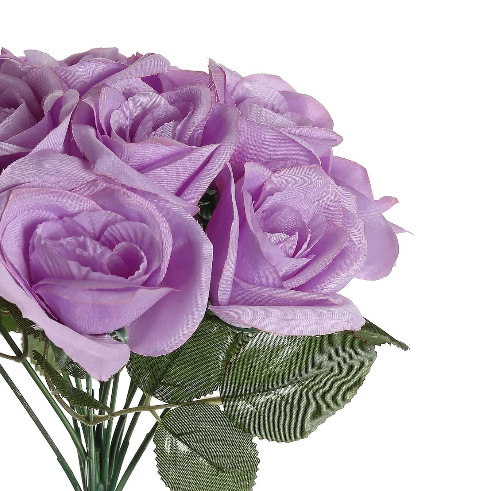 12" Lavender Lilac Artificial Velvet-Like Fabric Rose Flower Bouquet Bush