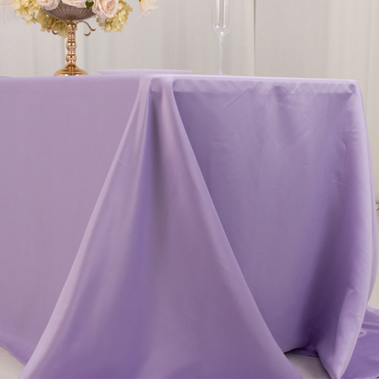 Lamour Satin 90"x132" Rectangle Tablecloth Lavender Lilac - Soft & Silk-Like Seamless Table Cover