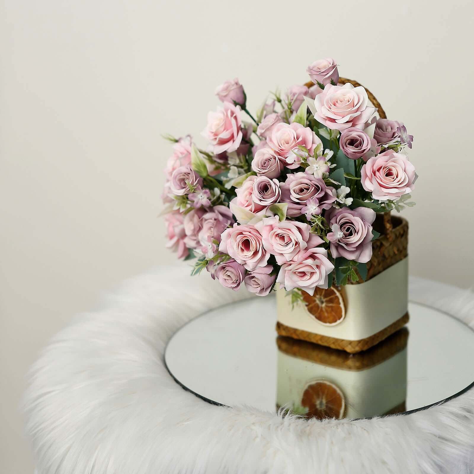 4 Bushes 12" Dusty Rose Real Touch Artificial Silk Rose Flower Bouquet, Faux Bridal Flowers